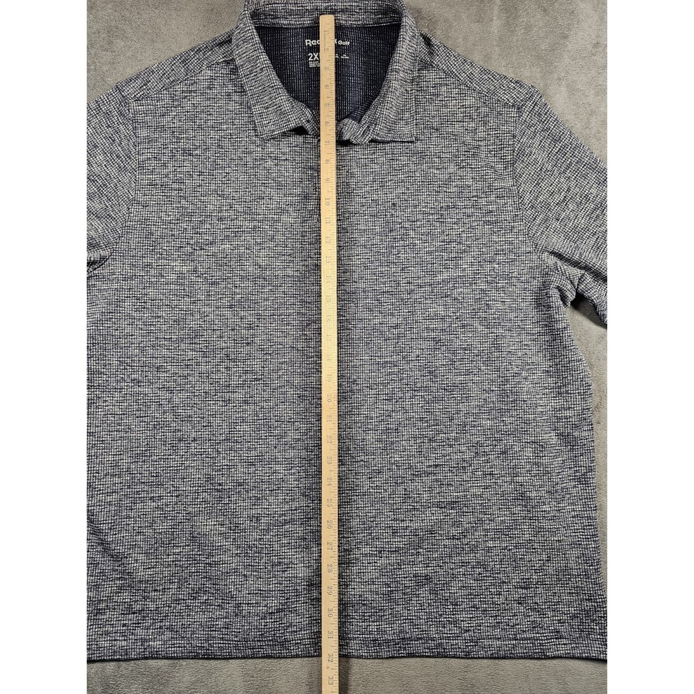 Reebok Golf Mens 2XL Performance Polo Shirt Navy Gray Micro Check Polyester - Picture 8 of 10